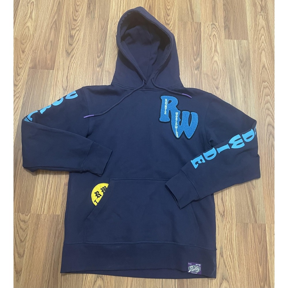 Runtz Hoodie Mens Large Chenille Patch Smiley Streetwear Navy